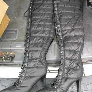 Thigh high puffer boots
